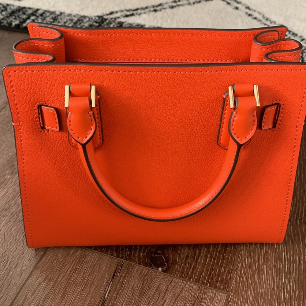 New Michael Kors Orange Red Clay Hamilton Small Satchel Bag Purse Crossbody Bag - Picture 6 of 8